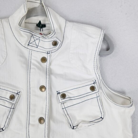 Ralph Lauren Vest Women XL White LRL Utility Denim Jean Nautical Anchor Military - Picture 2 of 16